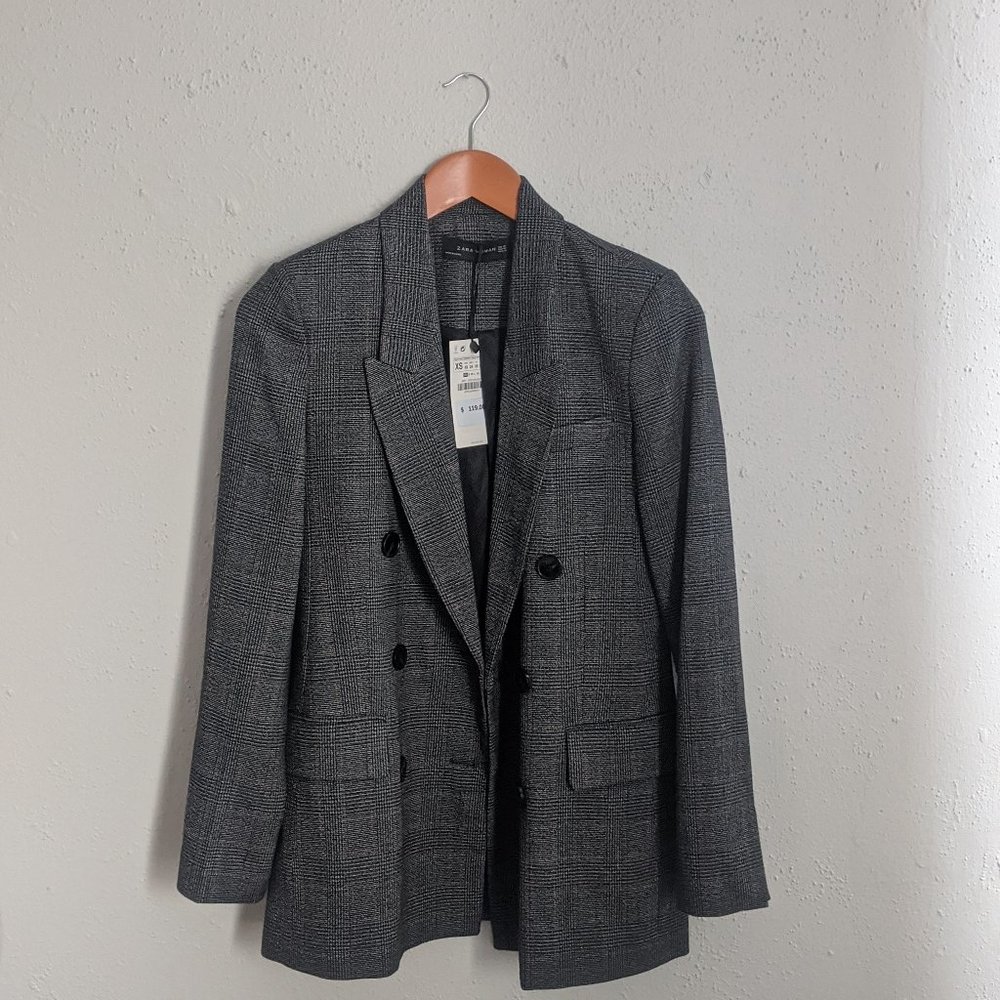 NWT Zara Plaid Boyfriend Blazer